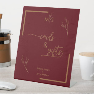 Moderne Bourgogne Gouden Folder Randkaart & Cadeau Reclamebord Met Voetstuk