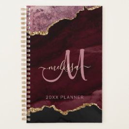 Moderne Bourgogne Gouden Glitter Agaat Monogram 20 Planner