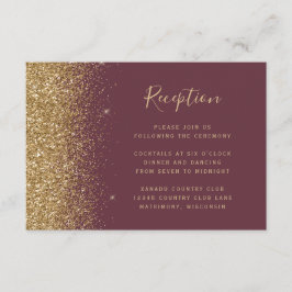 Moderne Bourgogne Gouden Glitter Bruiloft Receptie Informatiekaartje