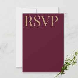 Moderne Bourgogne & Gouden RSVP Bruiloft Kaart