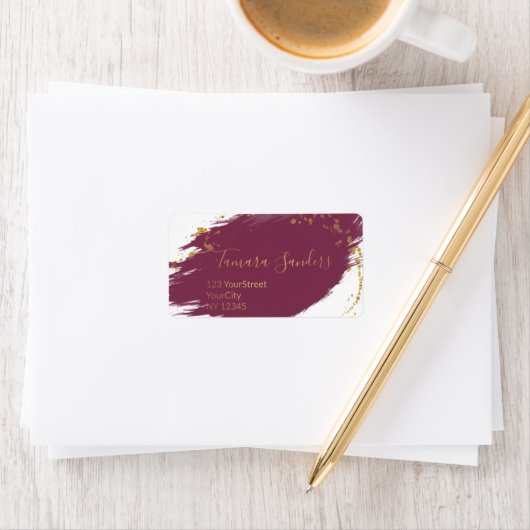 Moderne Bourgogne Gouden Verfstreken - Adreslabel Etiket (Insitu)