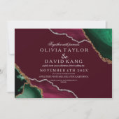 Moderne Bourgogne & Groene Agaat bruiloft Kaart (Voorkant)