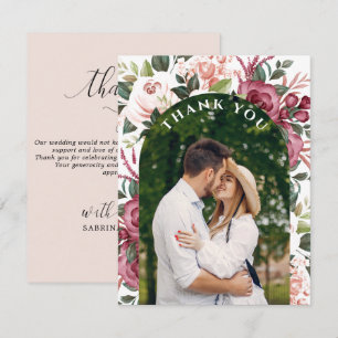 Moderne Bourgogne Ivoor Cream Roze Bloemen Foto Bedankkaart