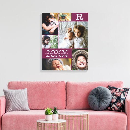 Moderne Bourgogne kleurenblokfamilie 6 Foto-collag Canvas Afdruk (Insitu (Woonkamer))