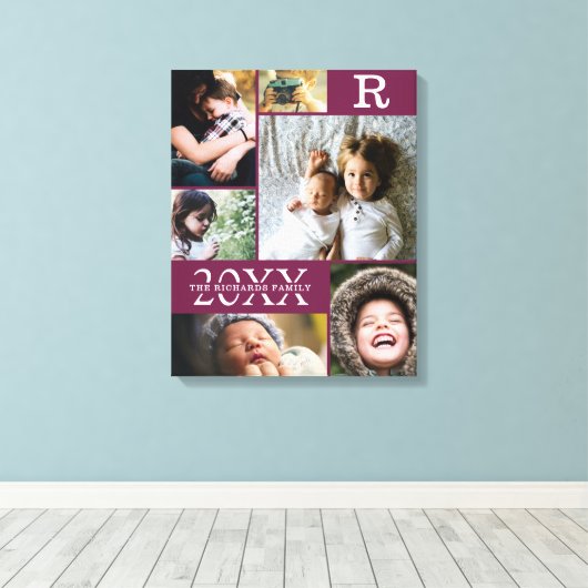 Moderne Bourgogne kleurenblokfamilie 6 Foto-collag Canvas Afdruk (Insitu (Houten vloer))