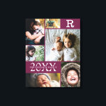 Moderne Bourgogne kleurenblokfamilie 6 Foto-collag Canvas Afdruk<br><div class="desc">Moderne Burgundy Wine Color Block Family 6 Foto Collage - met persoonlijke familienaam, jaartal en initiaal letter, allemaal gerangschikt in een elegante rasterlay. Dit moderne en slanke ontwerp toont 6 van je eigen afbeeldingen prachtig. Verkrijgbaar in verschillende kleurpaden om een kamerdecor aan te passen. Het maakt een geweldige vakantiehuisje voor...</div>