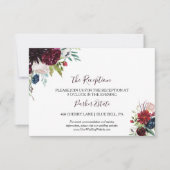 Moderne Bourgogne Marine Bloemen Bruiloft Receptie Kaart (Voorkant)