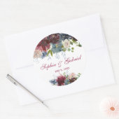 Moderne Bourgogne Marine Bloemen Bruiloft sticker (Envelop)