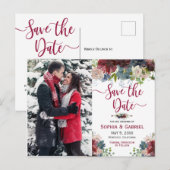 Moderne Bourgogne Marine Bloemen Save the Date Fot Aankondigingskaart (Voorkant / Achterkant)