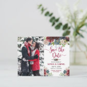 Moderne Bourgogne Marine Bloemen Save the Date Fot Aankondigingskaart (Staand voorkant)