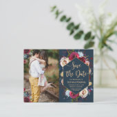 Moderne Bourgogne Marine Bloemenfoto Save the Date Aankondigingskaart (Staand voorkant)