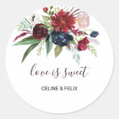Moderne Bourgogne Marine Bloemenliefde is zoete br Ronde Sticker (Voorkant)