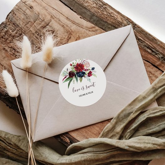 Moderne Bourgogne Marine Bloemenliefde is zoete br Ronde Sticker