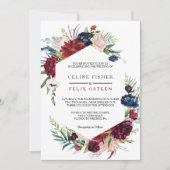 Moderne Bourgogne Marine Blush Bloemen Bruiloft Kaart (Voorkant)