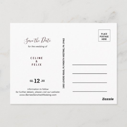 Moderne Bourgogne Marine Blush Bloemen Save the Da Briefkaart (Achterkant)