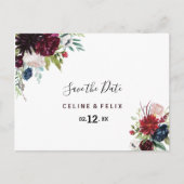 Moderne Bourgogne Marine Blush Bloemen Save the Da Briefkaart (Voorkant)