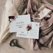 Moderne Bourgogne Marine Blush Bloemen Save the Da Briefkaart
