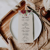 Moderne Bourgogne marine Blush Floral menu Kaart