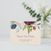 Moderne Bourgogne marine Blush Floral Save the Dat Briefkaart (Staand voorkant)