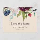 Moderne Bourgogne marine Blush Floral Save the Dat Briefkaart (Voorkant)