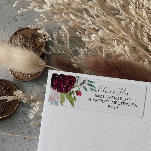 Moderne Bourgogne Marine Floral Retouradres Label