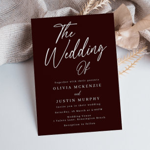 Moderne Bourgogne Maroon Elegante bruiloft Kaart