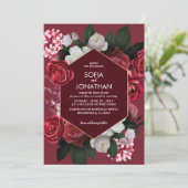 Moderne Bourgogne Maroon rustieke Floral Fall brui Kaart (Staand voorkant)