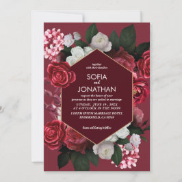 Moderne Bourgogne Maroon rustieke Floral Fall brui Kaart