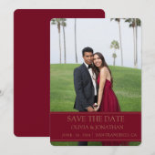 Moderne Bourgogne maroon Trouwfoto Save The Date (Voorkant / Achterkant)