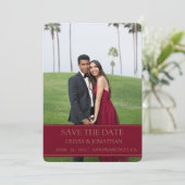 Moderne Bourgogne maroon Trouwfoto Save The Date (Staand voorkant)