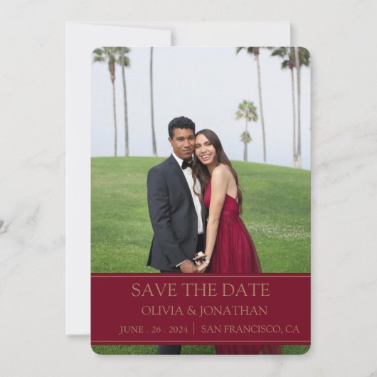 Moderne Bourgogne maroon Trouwfoto Save The Date (Voorkant)