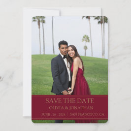 Moderne Bourgogne maroon Trouwfoto Save The Date