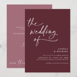 Moderne Bourgogne/Merlot Handwriting Wedding Kaart