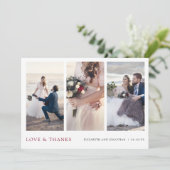 Moderne Bourgogne Multi Foto Dank u bruiloft Kaart (Staand voorkant)