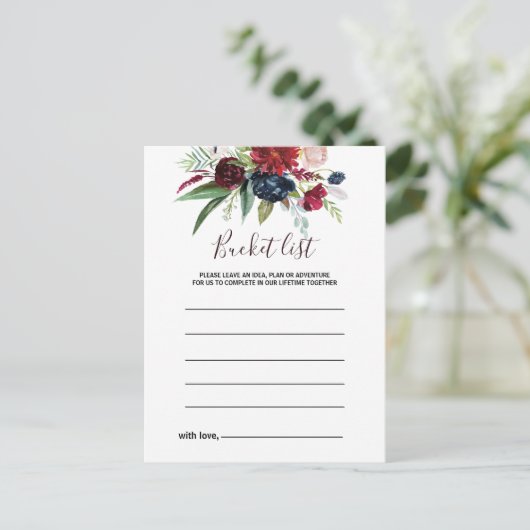Moderne Bourgogne Navy Bloemen Bucket List Kaarten (Staand voorkant)