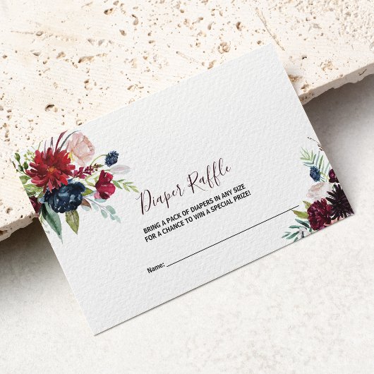 Moderne Bourgogne Navy Blush Bloemenluier Raffle Informatiekaartje