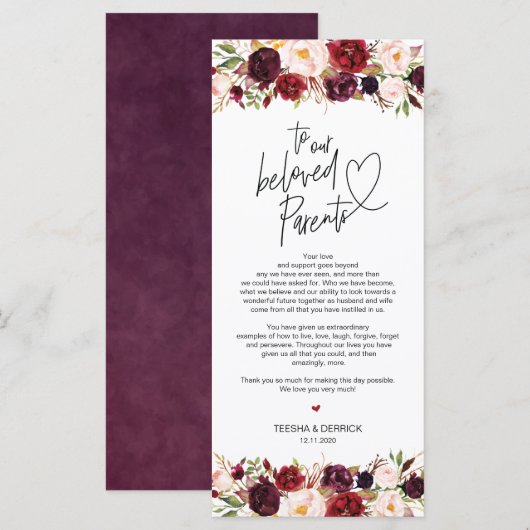 Moderne Bourgogne Place instelling Dank u kaart (Voorkant / Achterkant)