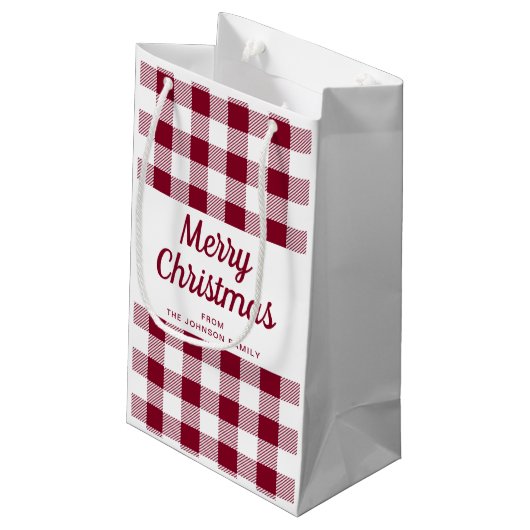 Moderne Bourgogne Plaid Kerstmis Klein Cadeauzakje (Achterkant Gekanteld)