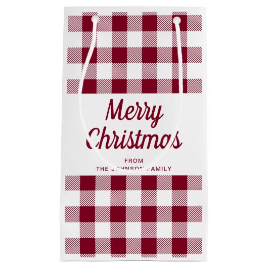 Moderne Bourgogne Plaid Kerstmis Klein Cadeauzakje (Voorkant)