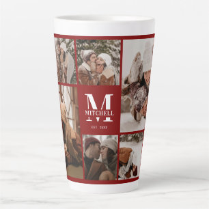 Moderne Bourgogne Rode Familie Fotocollage Keepsak Latte Mok