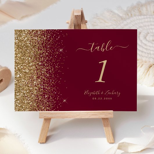 Moderne Bourgogne Rode Gouden Glitter Edge Bruilof Kaart