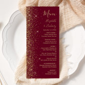Moderne Bourgogne Rode Gouden Glitter Edge Bruilof Menu