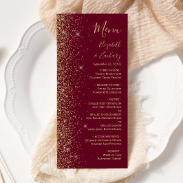 Moderne Bourgogne Rode Gouden Glitter Edge Bruilof Menu