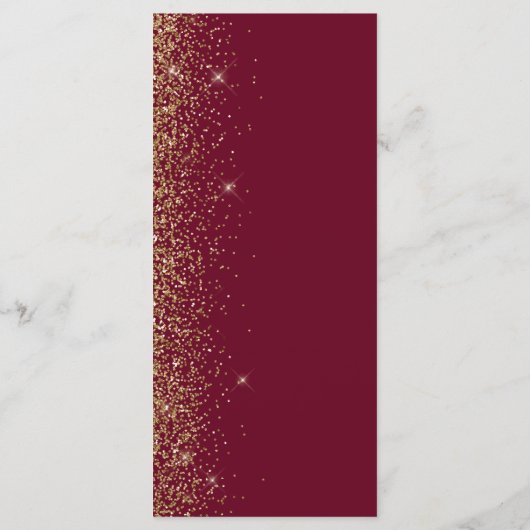 Moderne Bourgogne Rode Gouden Glitter Edge Bruilof Menu (Achterkant)