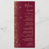 Moderne Bourgogne Rode Gouden Glitter Edge Bruilof Menu (Voorkant)