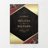 Moderne Bourgogne Rode Gouden Marmer Ampersand Bru Drieluik Uitnodiging (Cover)