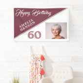 Moderne Bourgogne Rood Gelukkige 60e Verjaardag Fo Spandoek (Insitu)