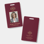 Moderne Bourgogne Rood Minimalistisch Personeels I Badge (Voor- en achterkant)