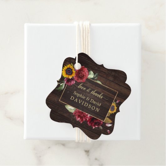 Moderne Bourgogne Rozen - Zonnebloem - bruiloft Bedankjes Labels (In situ)