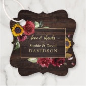 Moderne Bourgogne Rozen - Zonnebloem - bruiloft Bedankjes Labels (Voorkant)